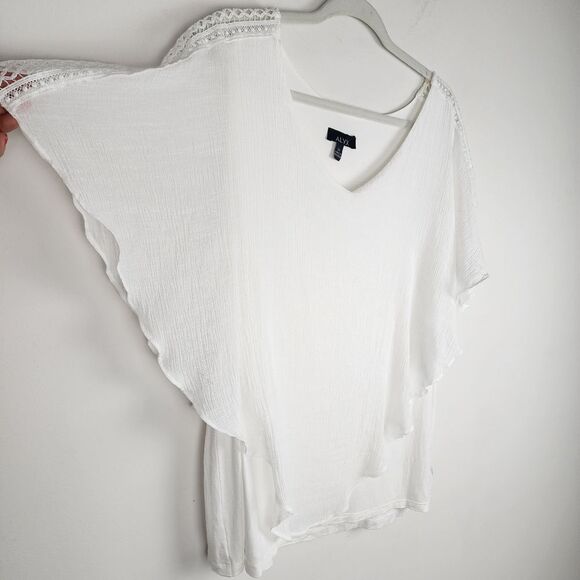 Alyx Overlay Top Cream Lace Trim Blouse Popover Flowy Size 2X - Picture 6 of 13
